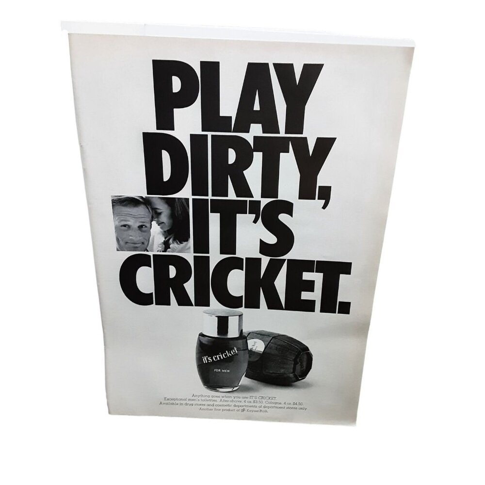 1966 It’s Cricket Cologne Ad Play Dirty Men’s Fragrance Vintage Print